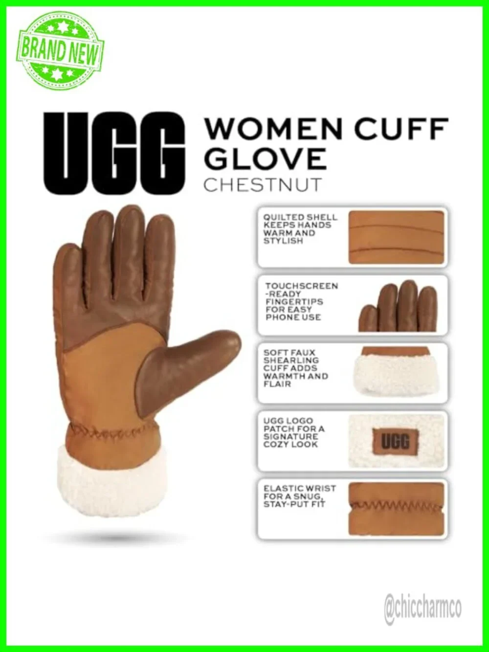 Women's Quilted Insulated Touchscreen Gloves with Faux Shearling Cuff